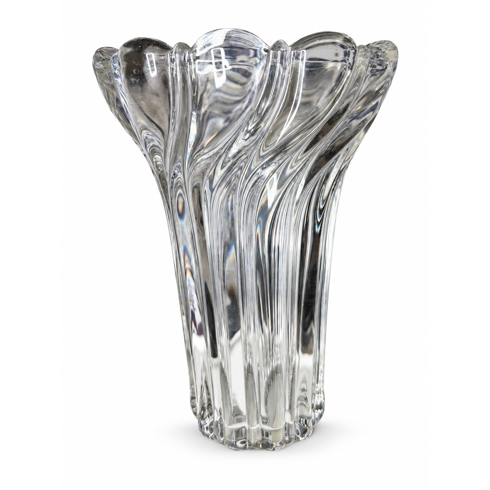 Mikasa Peppermint Clear Crystal Vase 9.5" Vintage Germany Swirl Ribbed S4102